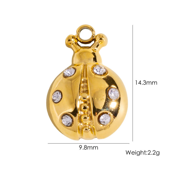 Stainless Steel Ladybug Jewelry Pendant With Electroplating Process And Zircon