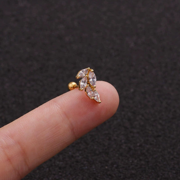 Stainless Steel Leaf Fivepointed Star Zircon Inlaid Earrings