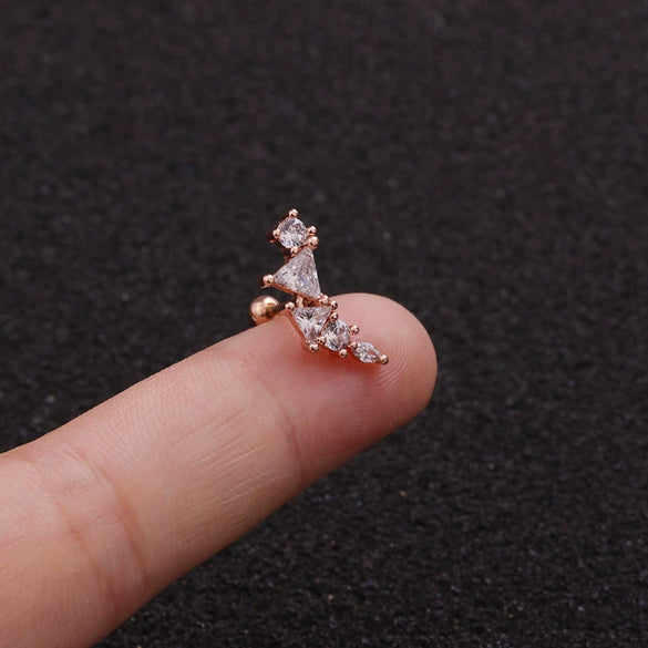 Stainless Steel Leaf Fivepointed Star Zircon Inlaid Earrings