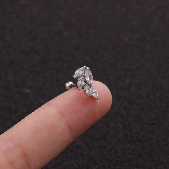 Stainless Steel Leaf Fivepointed Star Zircon Inlaid Earrings