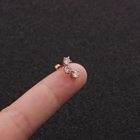 Stainless Steel Leaf Fivepointed Star Zircon Inlaid Earrings