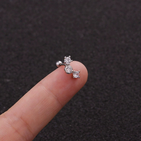 Stainless Steel Leaf Fivepointed Star Zircon Inlaid Earrings