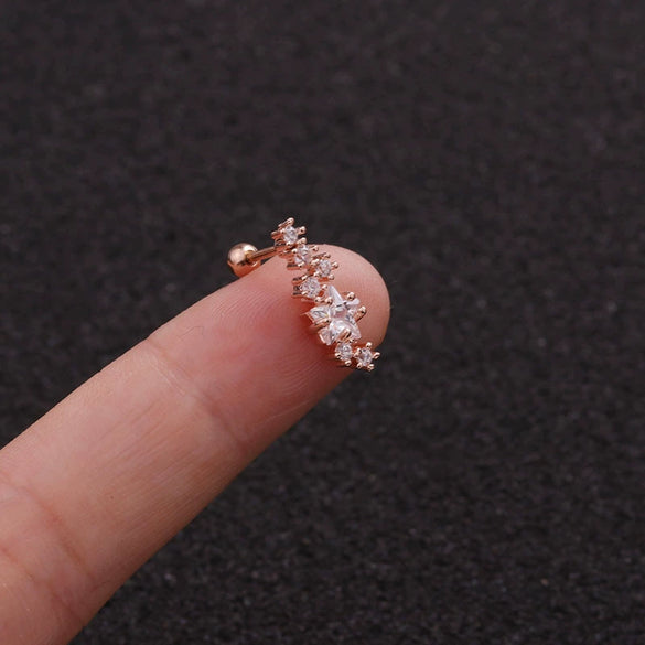 Stainless Steel Leaf Fivepointed Star Zircon Inlaid Earrings