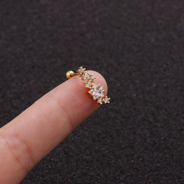 Stainless Steel Leaf Fivepointed Star Zircon Inlaid Earrings