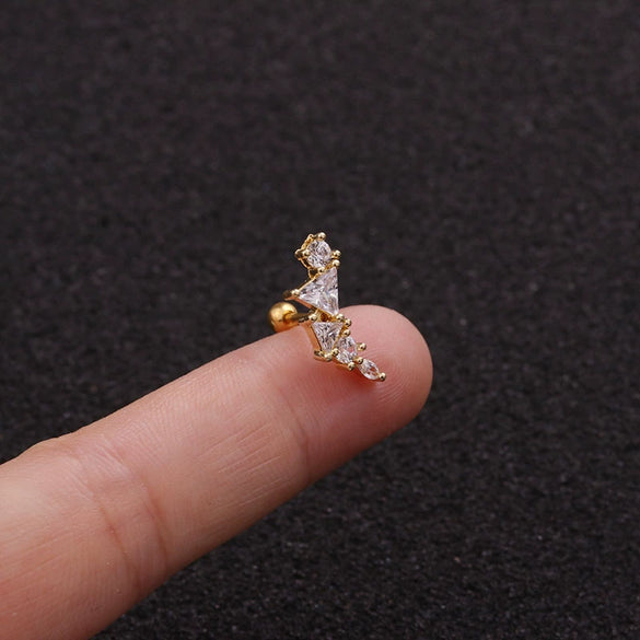 Stainless Steel Leaf Fivepointed Star Zircon Inlaid Earrings