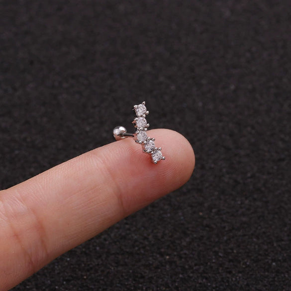 Stainless Steel Leaf Fivepointed Star Zircon Inlaid Earrings
