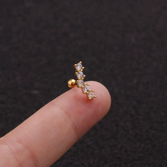 Stainless Steel Leaf Fivepointed Star Zircon Inlaid Earrings