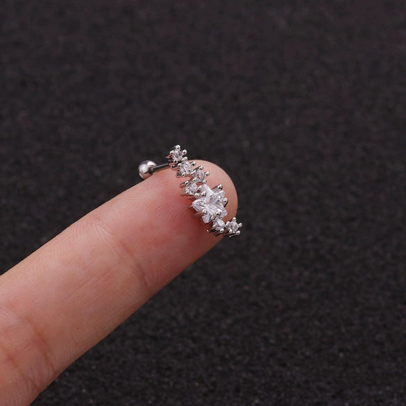 Stainless Steel Leaf Fivepointed Star Zircon Inlaid Earrings