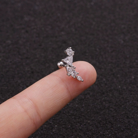 Stainless Steel Leaf Fivepointed Star Zircon Inlaid Earrings