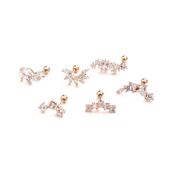 Stainless Steel Leaf Fivepointed Star Zircon Inlaid Earrings