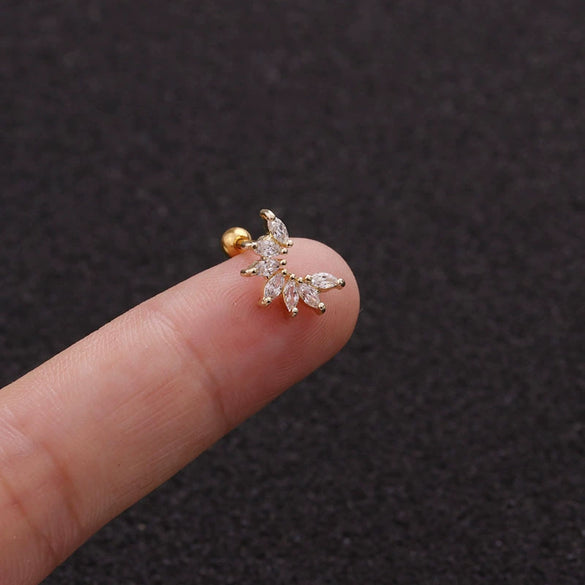 Stainless Steel Leaf Fivepointed Star Zircon Inlaid Earrings