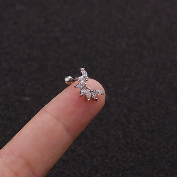 Stainless Steel Leaf Fivepointed Star Zircon Inlaid Earrings