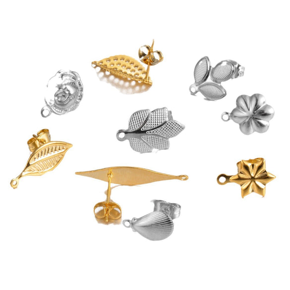 Stainless Steel Leaf Flower Stud Earrings Handmade With Electroplating And Multishape Design