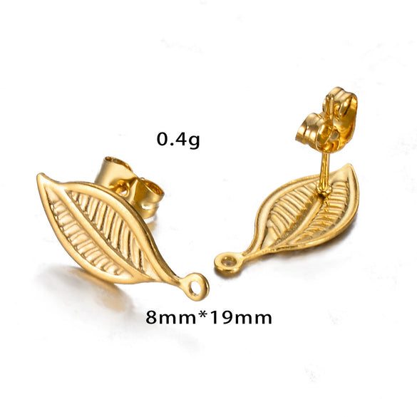 Stainless Steel Leaf Flower Stud Earrings Handmade With Electroplating And Multishape Design