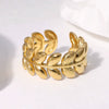 Stainless Steel Leaf Open Adjustable Ring 18K Gold Plated