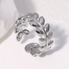 Stainless Steel Leaf Open Adjustable Ring 18K Gold Plated