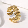 Stainless Steel Leaf Open Adjustable Ring 18K Gold Plated
