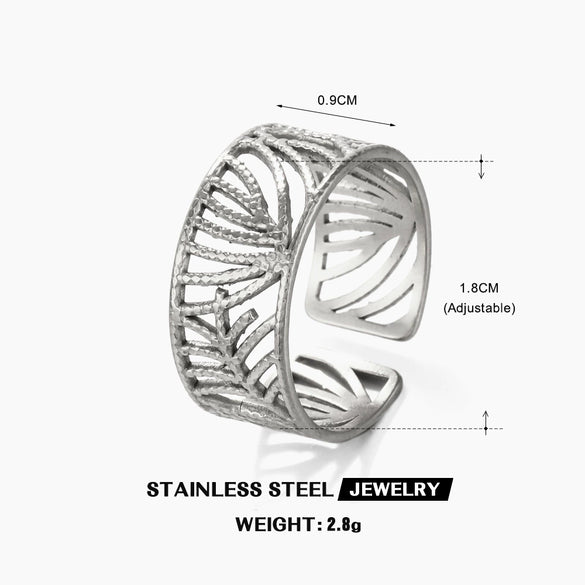 Stainless Steel Leaf Ring For Women Simple Style Real Gold Electroplated