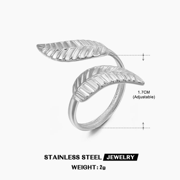 Stainless Steel Leaf Ring 18K Goldplated Electroplating For Women
