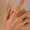 Stainless Steel Leaf Ring 18K Goldplated Electroplating For Women