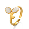 Stainless Steel Leaves Black And White Oil Drop Hip Hop Opening Adjustable Electroplated Ring For Women