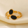 Stainless Steel Leaves Black And White Oil Drop Hip Hop Opening Adjustable Electroplated Ring For Women
