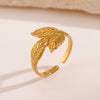 Stainless Steel Leaves Ring Electroplated Women's Fashion Adjustable Nonfading