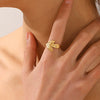 Stainless Steel Leaves Ring Electroplated Women's Fashion Adjustable Nonfading