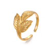 Stainless Steel Leaves Ring Electroplated Women's Fashion Adjustable Nonfading