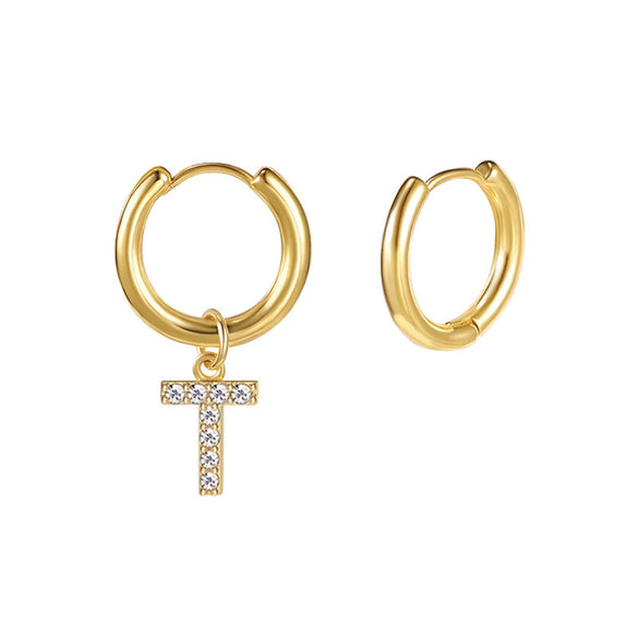 Stainless Steel Letter Pattern Zircon Inlaid Electroplated Earrings