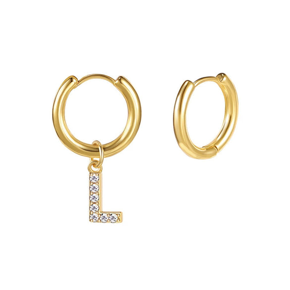 Stainless Steel Letter Pattern Zircon Inlaid Electroplated Earrings