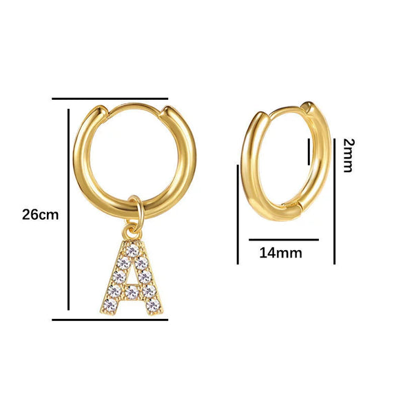 Stainless Steel Letter Pattern Zircon Inlaid Electroplated Earrings