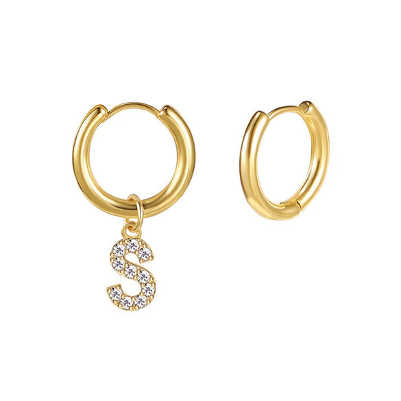 Stainless Steel Letter Pattern Zircon Inlaid Electroplated Earrings