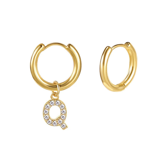 Stainless Steel Letter Pattern Zircon Inlaid Electroplated Earrings