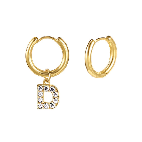 Stainless Steel Letter Pattern Zircon Inlaid Electroplated Earrings