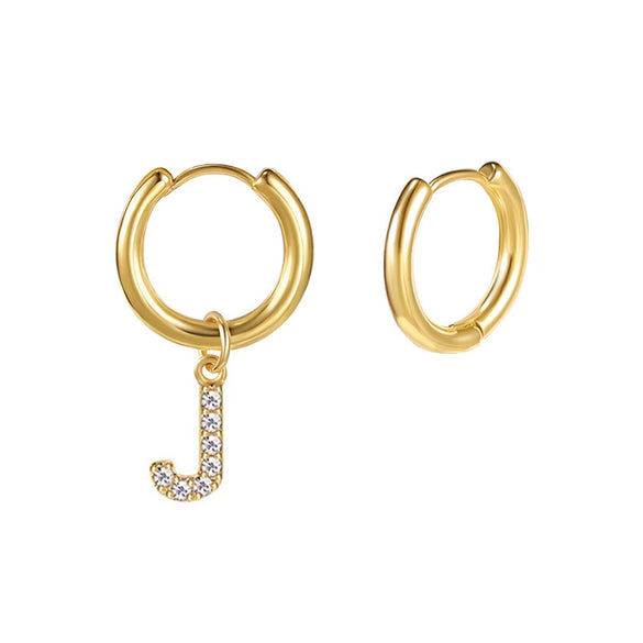 Stainless Steel Letter Pattern Zircon Inlaid Electroplated Earrings