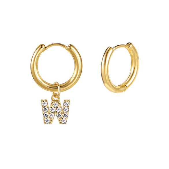 Stainless Steel Letter Pattern Zircon Inlaid Electroplated Earrings