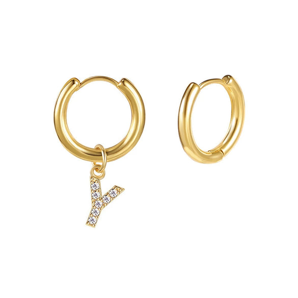 Stainless Steel Letter Pattern Zircon Inlaid Electroplated Earrings