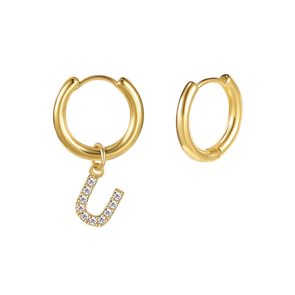 Stainless Steel Letter Pattern Zircon Inlaid Electroplated Earrings