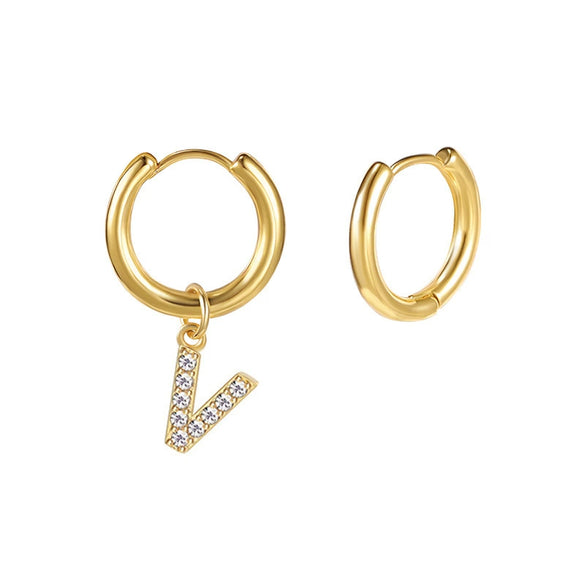 Stainless Steel Letter Pattern Zircon Inlaid Electroplated Earrings