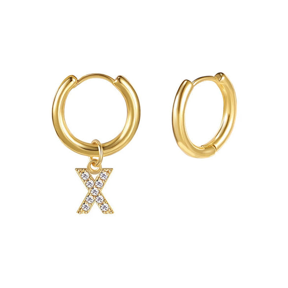 Stainless Steel Letter Pattern Zircon Inlaid Electroplated Earrings