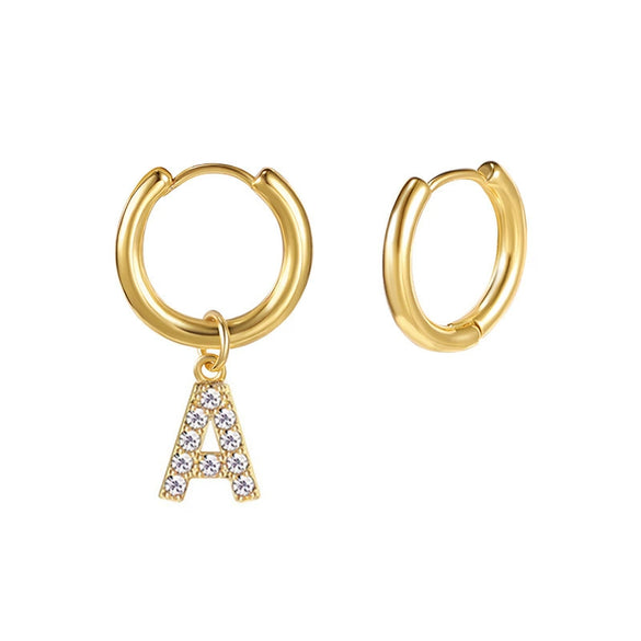 Stainless Steel Letter Pattern Zircon Inlaid Electroplated Earrings