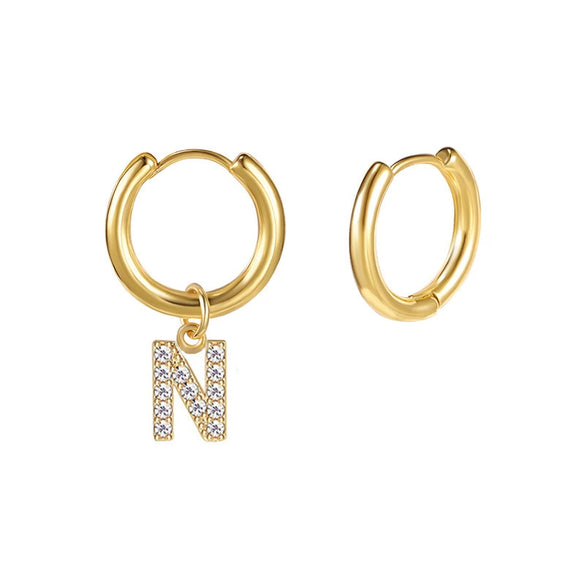 Stainless Steel Letter Pattern Zircon Inlaid Electroplated Earrings