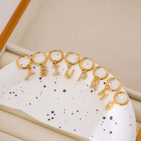 Stainless Steel Letter Pattern Zircon Inlaid Electroplated Earrings