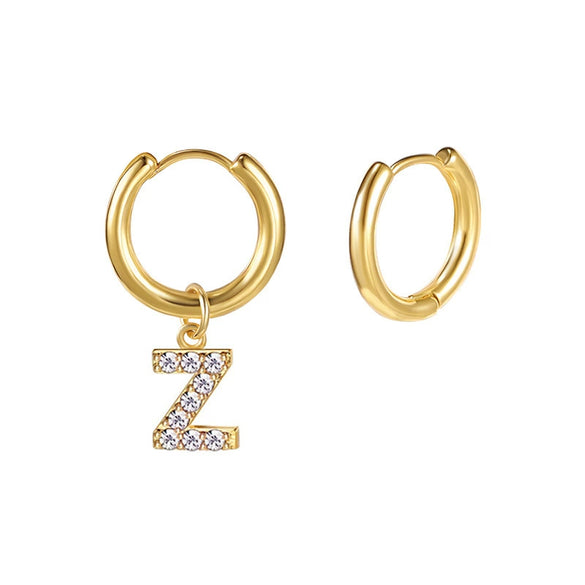 Stainless Steel Letter Pattern Zircon Inlaid Electroplated Earrings