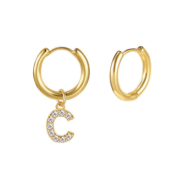 Stainless Steel Letter Pattern Zircon Inlaid Electroplated Earrings