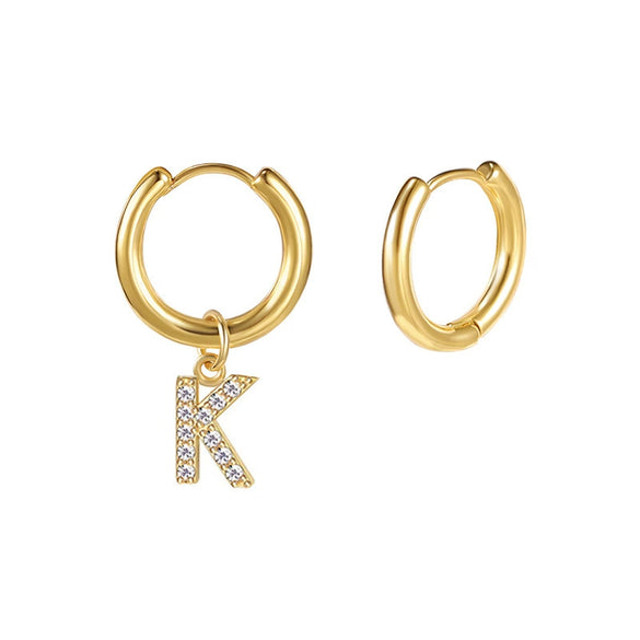 Stainless Steel Letter Pattern Zircon Inlaid Electroplated Earrings