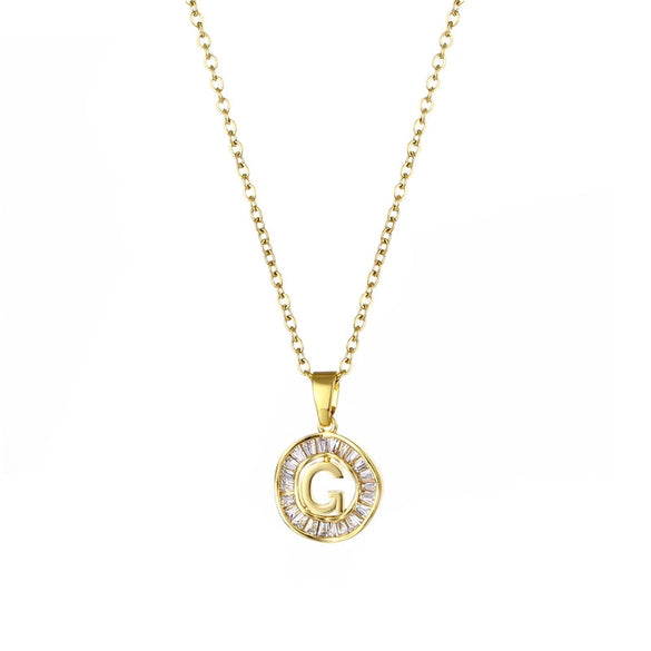Stainless Steel Letter Pendant Necklace With Mixed Gemstone Inlay And Electroplating