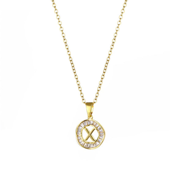 Stainless Steel Letter Pendant Necklace With Mixed Gemstone Inlay And Electroplating
