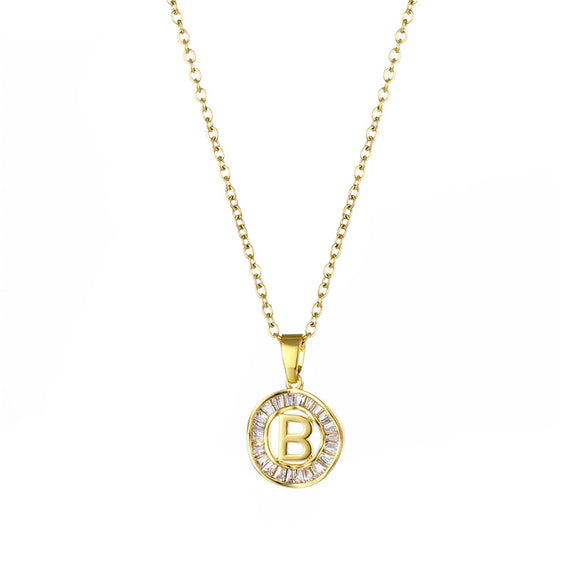 Stainless Steel Letter Pendant Necklace With Mixed Gemstone Inlay And Electroplating